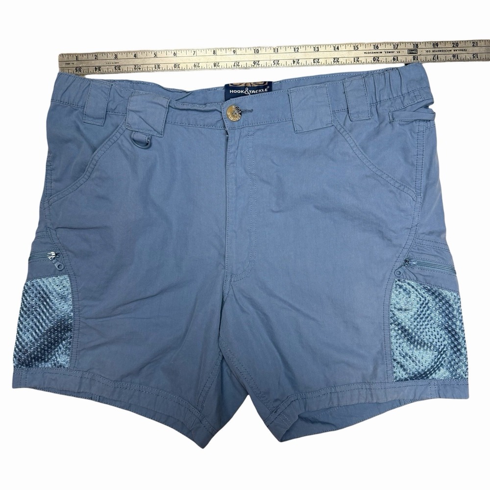 Hook & Tackle Fishing Gear Mens Shorts Size 36 Blue Cargo Zip Pocket Mesh Track - Picture 2 of 5